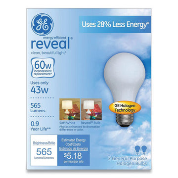 GE Reveal Energy-efficient A19 Halogen Light Bulb, 43 W, Soft White, 2-pack freeshipping - TVN Wholesale